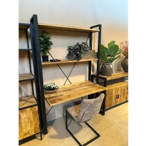 Bureau met schappenwand Industrieel Design | Mangohout en Staal | 130x60x200cm