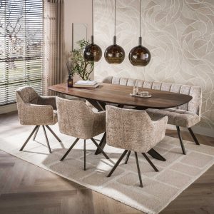 Arhus Solid Eettafel 215 cm – Deens Ovaal Massief Acaciahout met Transparante Finish & Spiderframe