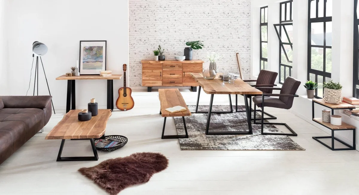 Salontafel massief houten acacia 115 x 60 cm boomstam woonkamer - Afbeelding 6