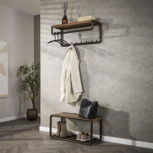 Wandkapstok Luno – Drift Brown | Roede & Hoedenplank met 8 Haken