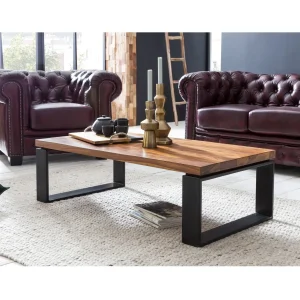 Industriële salontafel rechthoek | Zwart staal en mangohout |