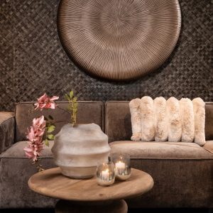 PTMD Keven Natural mango wood ribbed coffee table 70 x 70 x 40 cm