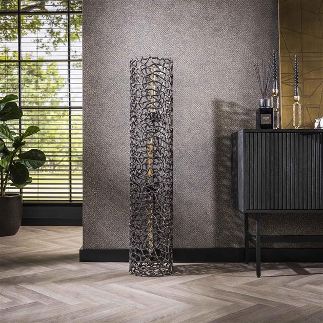 Vloerlamp Weaver XL 3L – Zwart nikkel designlamp van zand gegoten aluminium met open structuur Ø25 cm - Afbeelding 5