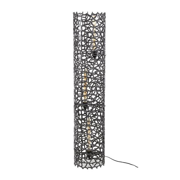 Vloerlamp Weaver XL 3L – Zwart nikkel designlamp van zand gegoten aluminium met open structuur Ø25 cm - Afbeelding 7