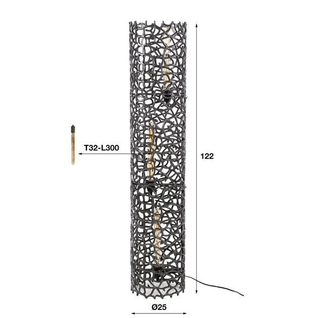 Vloerlamp Weaver XL 3L – Zwart nikkel designlamp van zand gegoten aluminium met open structuur Ø25 cm - Afbeelding 8