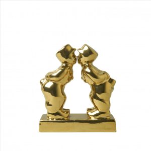 Heinen Delfts Blauw Kuspaar man-man Goud 8 cm