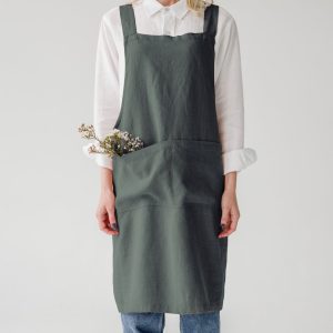 Linen Tales – linnen keukenschort kruisband – forest green