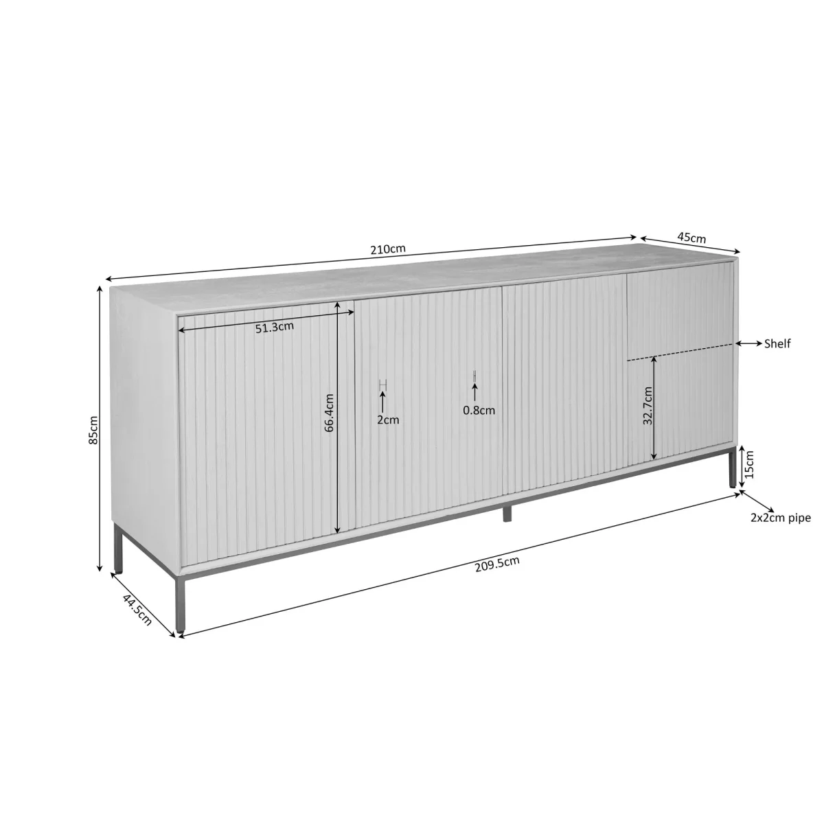 Dressoir Madison Natural 210 cm - Afbeelding 6
