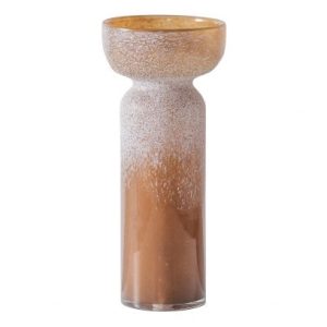 Unequal vaas glas bruin/wit Binnen 34x14x14 (H X B X D)