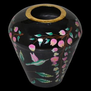 Vaas handgeschilderd zwart bloemen 30x30x31 cm